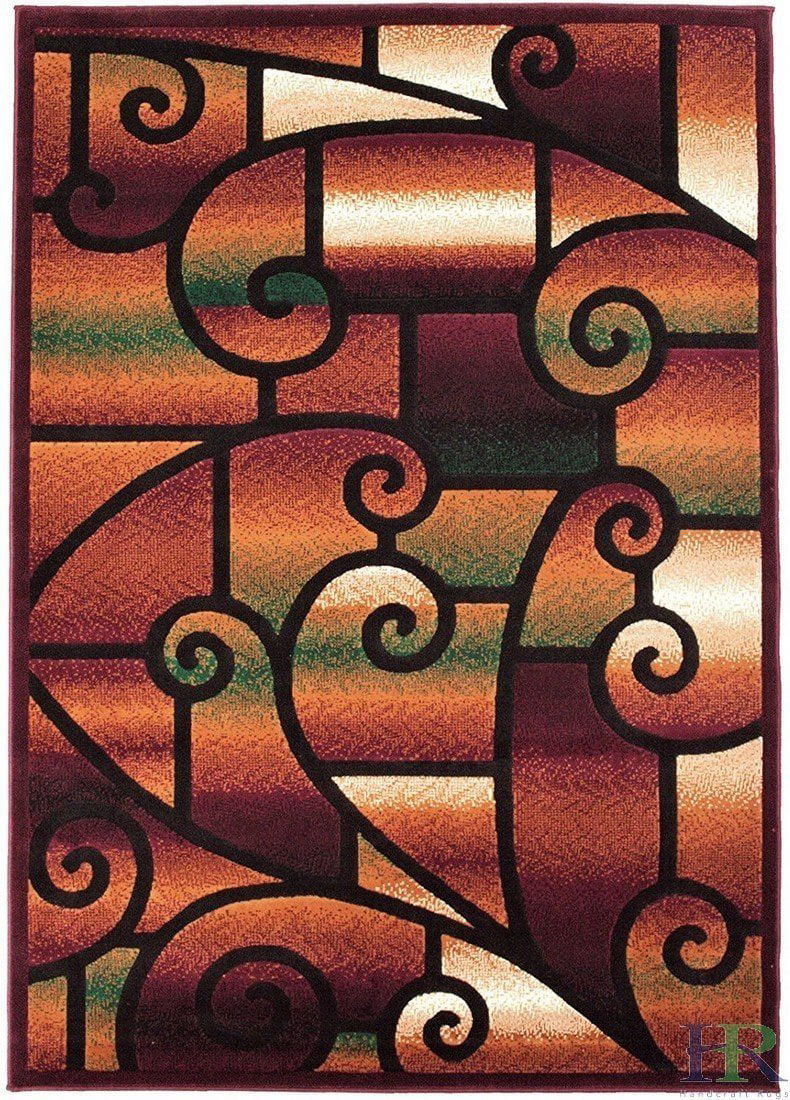 Handcraft Rugs-Modern Contemporary Living Room Rugs-Abstract Carpet with Geometric Swirls Pattern-Burgundy/ Beige/Ivory/Chocolate (8x10 Feet)