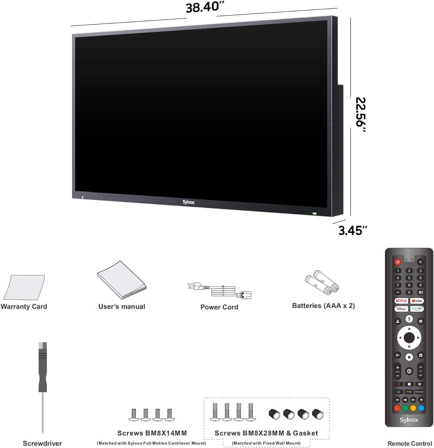 SYLVOX 43'' Outdoor Google TV Waterproof 4K QLED Television, Built-in Chromecast Voice Assistant 15W Stereo Surround Panoramic Sound
