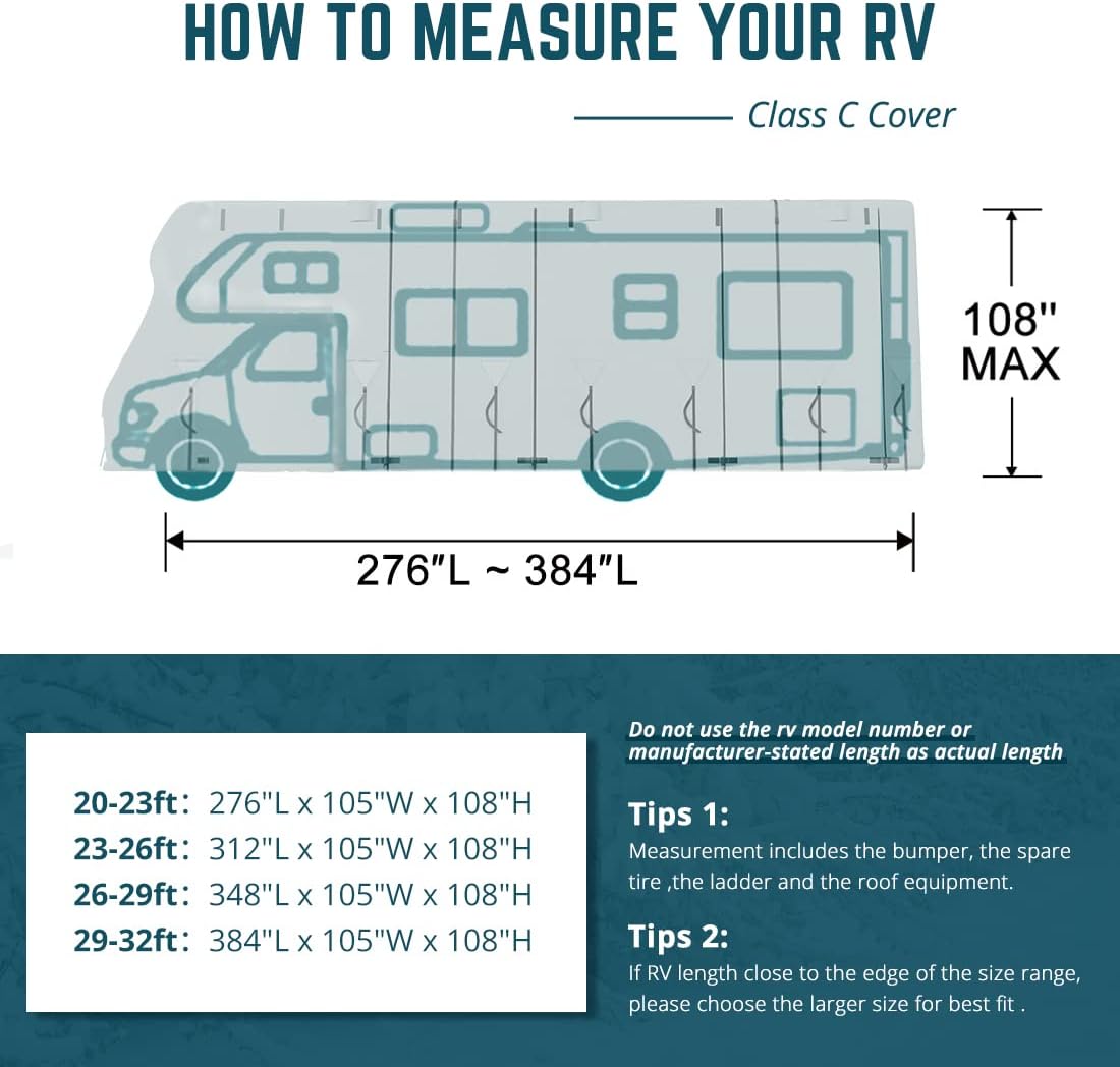 KING BIRD Upgraded Class C RV Cover, Extra-Thick 5 Layers Anti-UV Top Panel, Durable Camper Cover, Fits 29'- 32' Motorhome -Breathable, Watertight