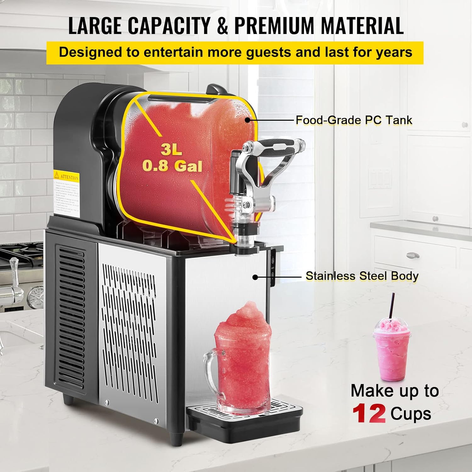 VEVOR Commercial Slushy Machine, 3L/0.8 Gallons Food-Grade PC Tank, 290W 110V, Stainless Steel Smoothie Frozen Drink Maker