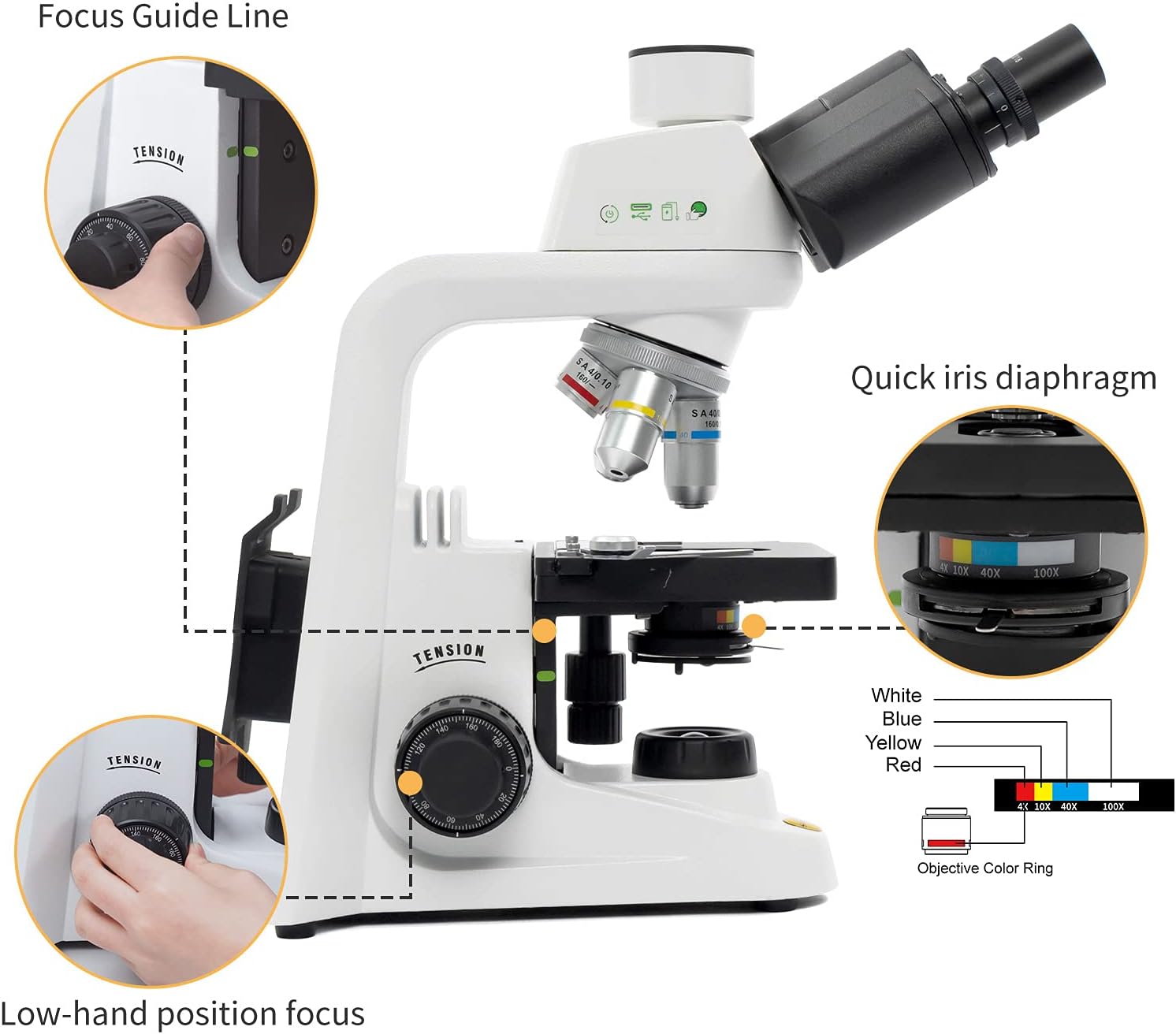 Swift Stellar 1-T Professional Lab Compound Microscope, 40X-2500X Magnification, Siedentopf Trinocular Head, Mechanical Stage, Ultra-Precise Focusing