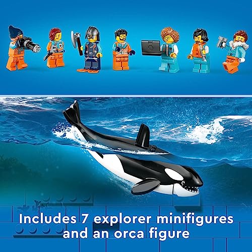 LEGO City Arctic Explorer Ship 60368 Building Toy Set, Fun Toy Gift for 7 Year Old Boys and Girls, with a Floatable Boat, Helicopter, Dinghy, ROV Sub