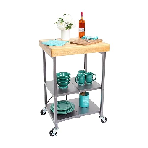 Origami Folding Kitchen Cart on Wheels, 3-Tier Foldable Rolling Cart - Chefs Outdoor Cart for Wine and Food, Microwave Cart, Plating Shelf