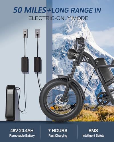 Riding'times 1500W Electric Bike for Adults Full Suspension, Long Seat Dirt Bike with 20" Fat Tire, Max 28/31MPH & 37-150 Miles