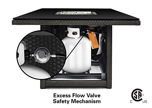 Outland Living 410 Series Fire Table – 36-Inch Outdoor Propane Gas Fire Pit Table with Tempered Glass Top & Arctic Ice Decorative Glass Rocks