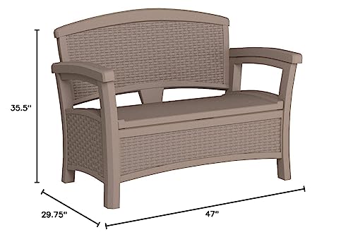 Suncast Elements Stylish Lightweight Loveseat Outdoor Seating with Convenient Built In Universal Storage, and All Weather Plastic, White