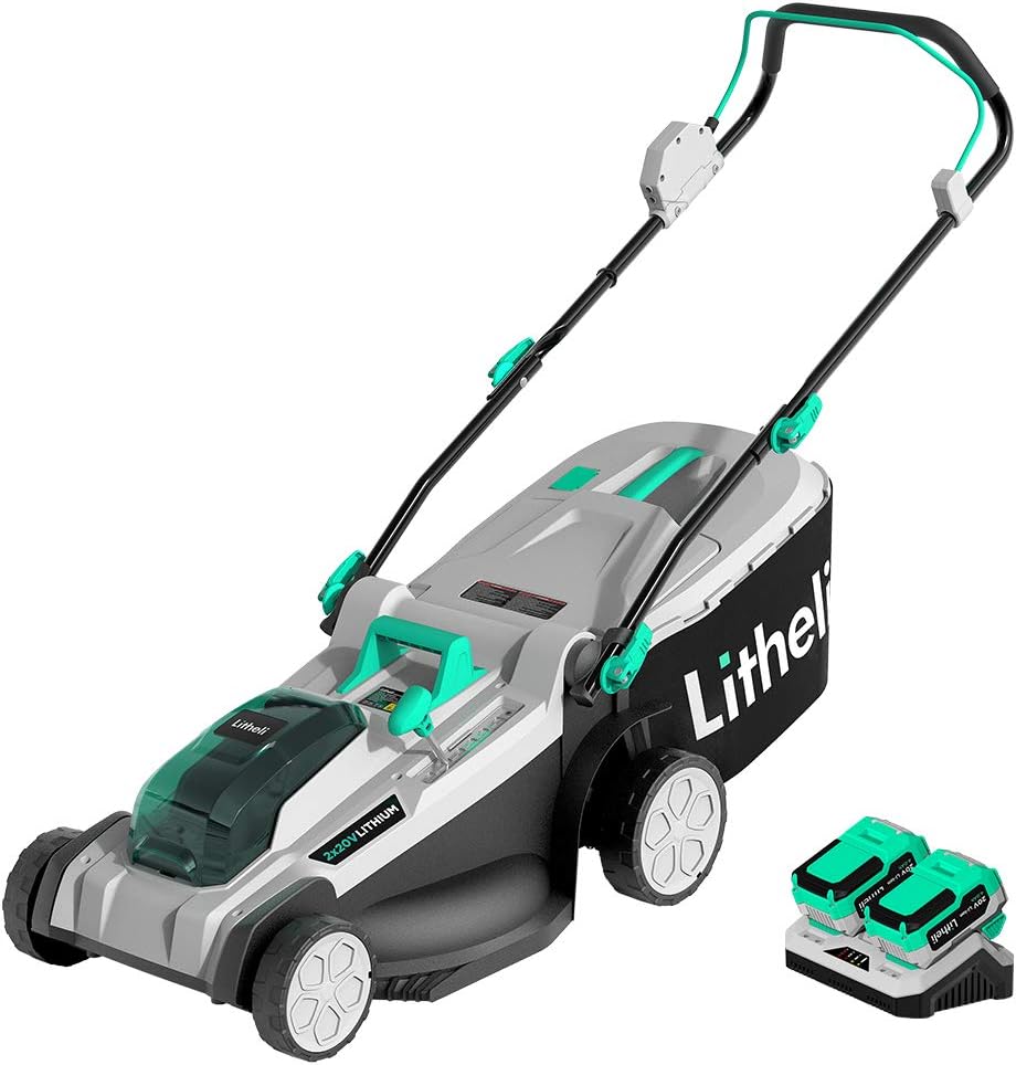 Litheli Lawn Mower Battery Powered 17 Inch, 2*20V (40V) Lawnmower with Brushless Motor, Push Mower for Lawn Care