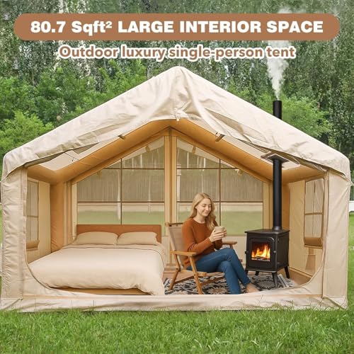 10' x 8' Inflatable Tent for Camping, 6-8 People Blow up Tent, 4 Season Inflatable House with Stove Jack