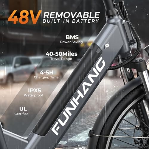 Electric Bike for Adults, 1000W Peak EBike, 50 Miles 21.7MPH Adult Electric Bicycles with 48V Built-in Removable Battery, Adjustable Stem, Rear Rack