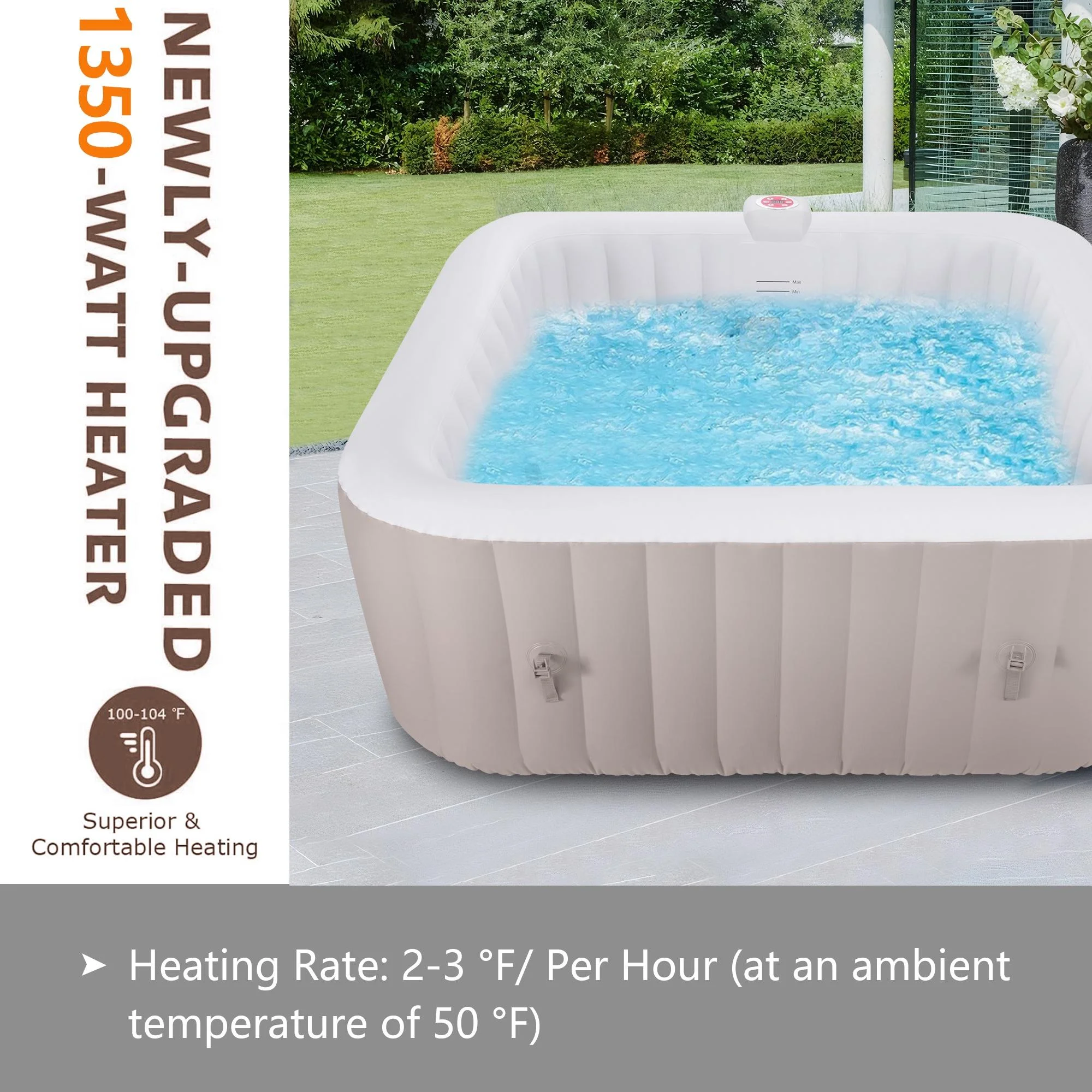 73 Inch 4-6 Person Inflatable Hot Tub Spa with Control Panel, Outdoor Portable Hottub with 130 Jets, Insulated Tub Cover and Floor Protector, Gray
