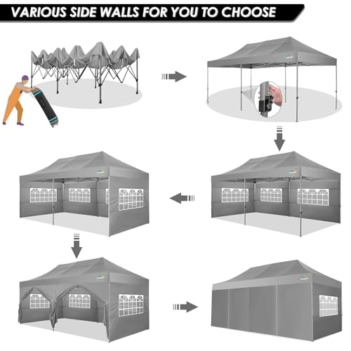COBIZI 10x20 Heavy Duty Pop up Canopy Tent with 6 sidewalls Easy Up Commercial Outdoor Wedding Party Tents for Parties All Season Wind & Waterproof