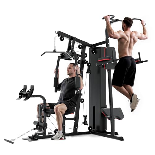 Mikolo Home Gym, Workout Station with 150LBS Weight Stack, Multifunctional Home Gym Equipment, Exercise Equipment for Full Body Strength Training