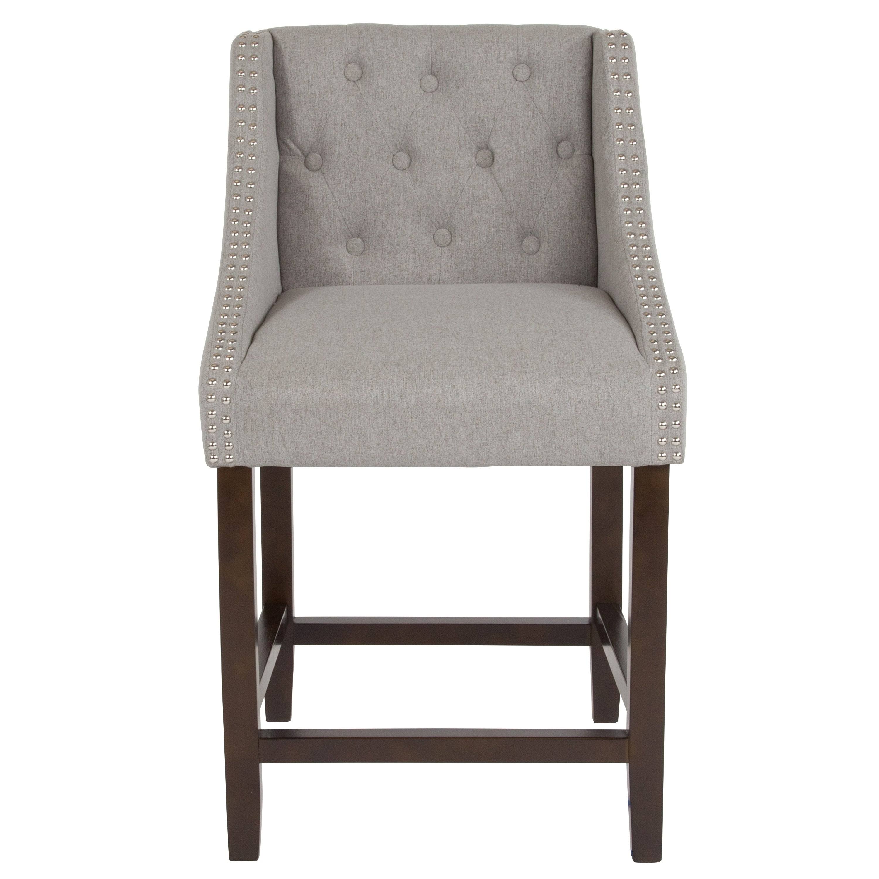 Lancaster Home 24-Inch Transitional Tufted Walnut Counter-Height Stool - Dark Grey Fabric