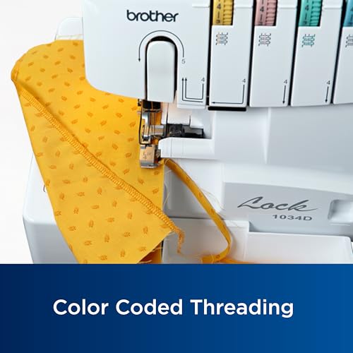 Brother Serger, 1034D, Heavy-Duty Metal Frame Overlock Machine, 1,300 Stitches Per Minute, Removeable Trim Trap, 3 Included Accessory Feet, White