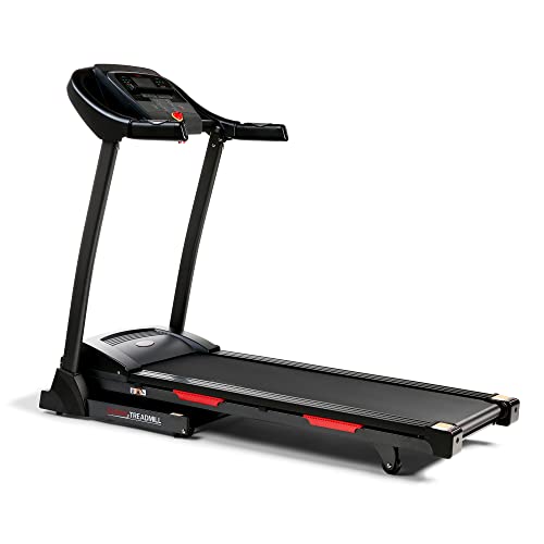 Sunny Health & Fitness Premium Folding Incline Treadmill with Pulse Sensors, One-Touch Speed Buttons, Shock Absorption