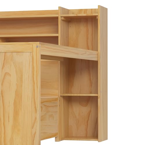 Bellemave Twin Corner Bed Frame with Storage Shelves and Desk, Wood Twin Size Daybed with Bookcase and Drawers and Storage, Gray