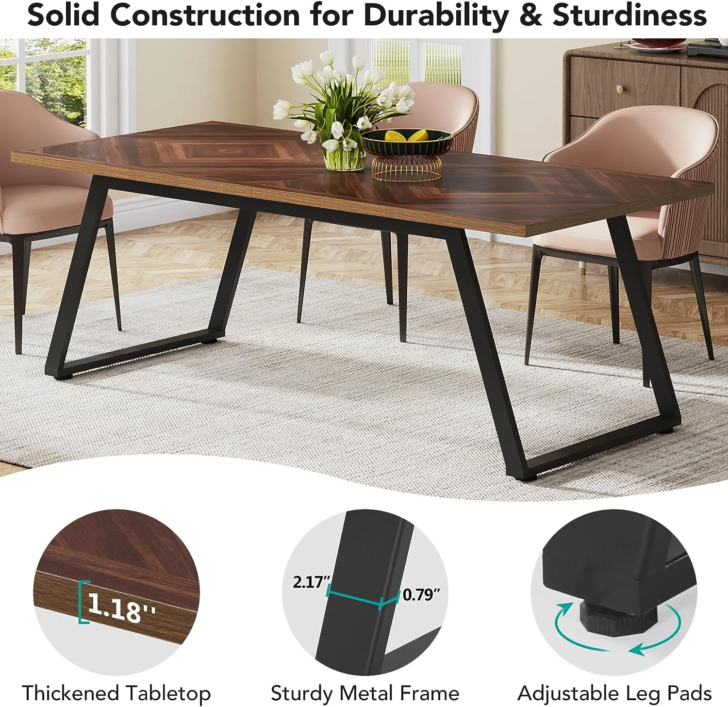 Tribesigns 63" Executive Desk, Large Computer Desk Writing Table with Thickened Frame for Home Office, Brown