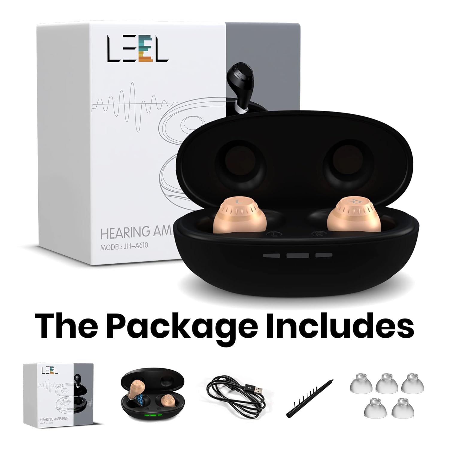 LEEL Hearing Aids, hearing aids for seniors rechargeable with noise cancelling, Nano Hearing Aid with smart sensor switch and volume control