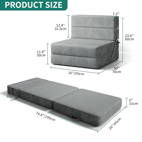 YITAHOME Convertible Folding Sofa Bed, Corduroy Fabric Fold Out Chair Bed