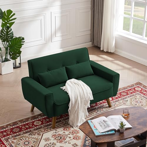48.8" Small Loveseat Sofa, Mid Century Modern Love Seat Couch with Back Cushions and Wood Legs, 2 Seater Couches for Living Room, Bedroom
