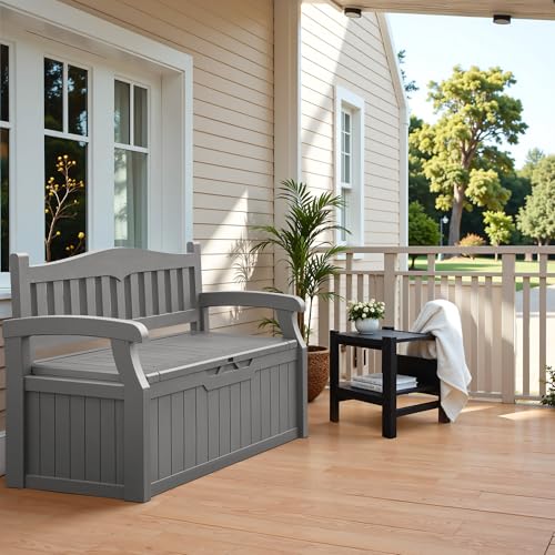 Flamaker 80 Gallon Storage Bench Outdoor Indoor, Durable All-Weather Seating with Hidden Storage, Lockable Deck Box for Garden, Patio