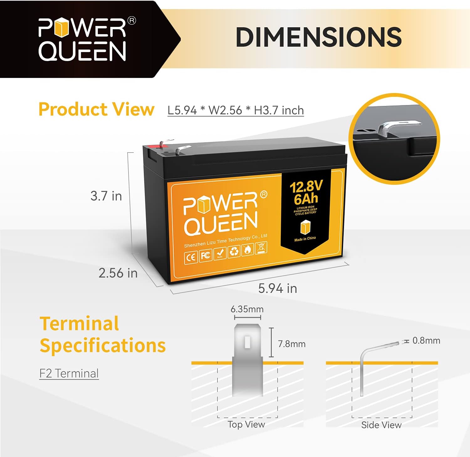 POWER QUEEN 12.8V 200Ah LiFePO4 Battery, 2560Wh Lithium Iron Phosphate Battery, 4000+ Cycles, 10 Years Lifespan, Used for Solar Off Grid, RV Camper