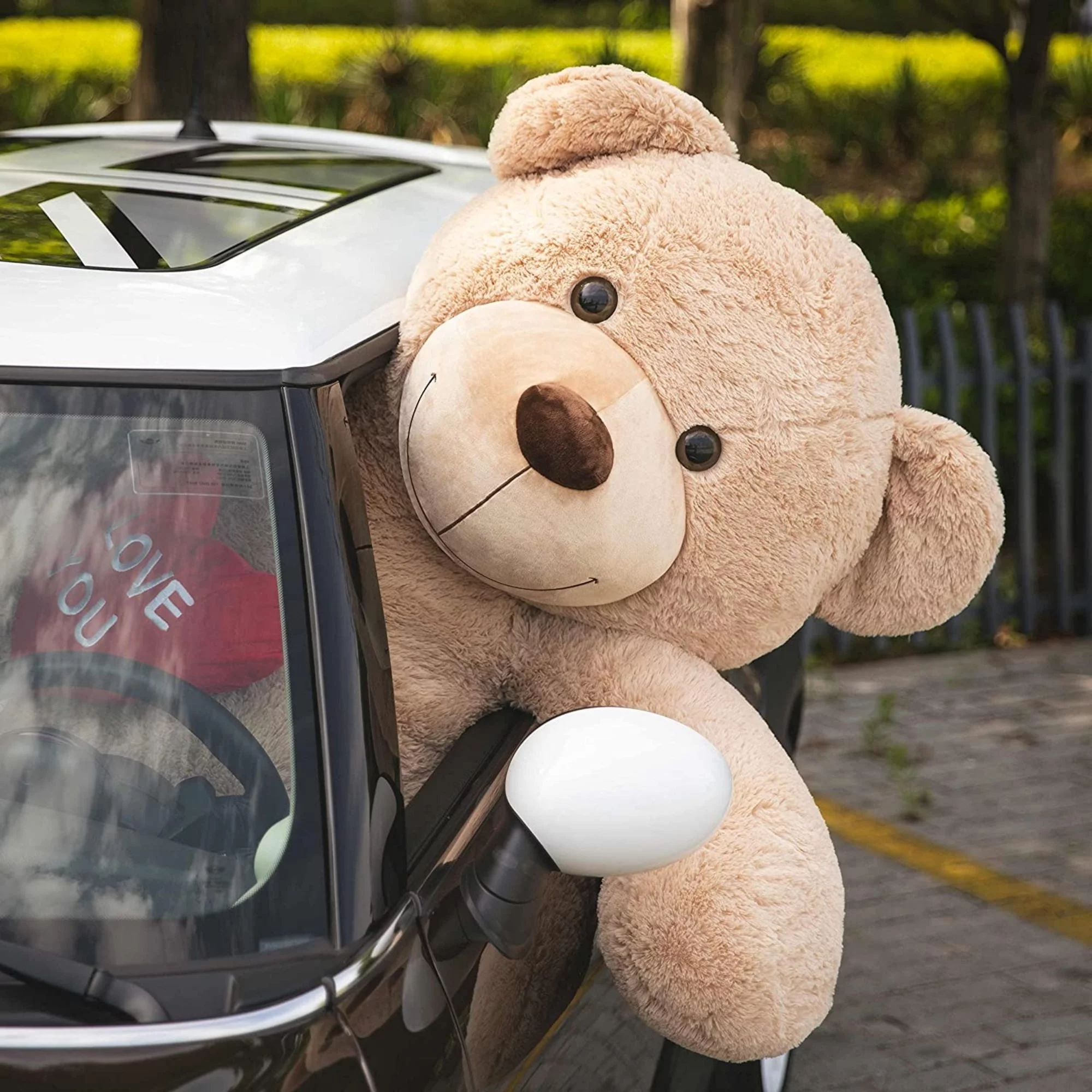MorisMos Brown Giant Teddy Bear 6ft Stuffed Animal "I Love You" Red Heart Jumbo Human Size Teddy Bear