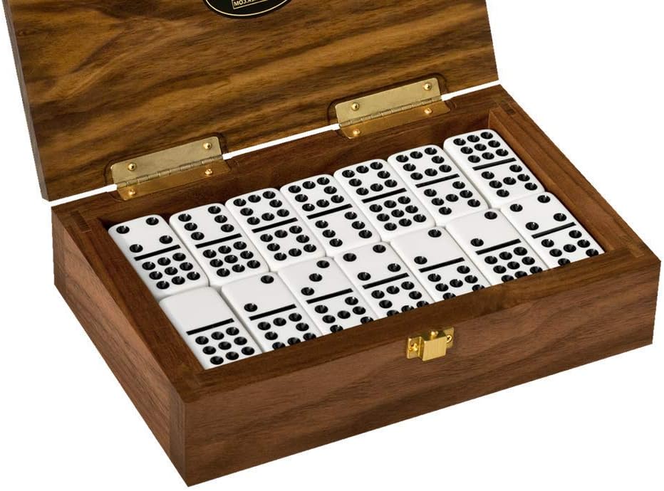 Alex Cramer The Nines Double-9 Domino Set. American-Made Solid Walnut Case Holds Our 55-Piece Set of Dominoes (Domino Set with Personalized Brass