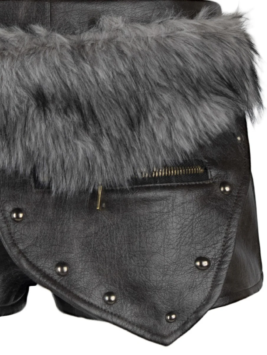 'Savage Fluff' Y2K Hot-Girl PU Leather Low-Rise Shorts