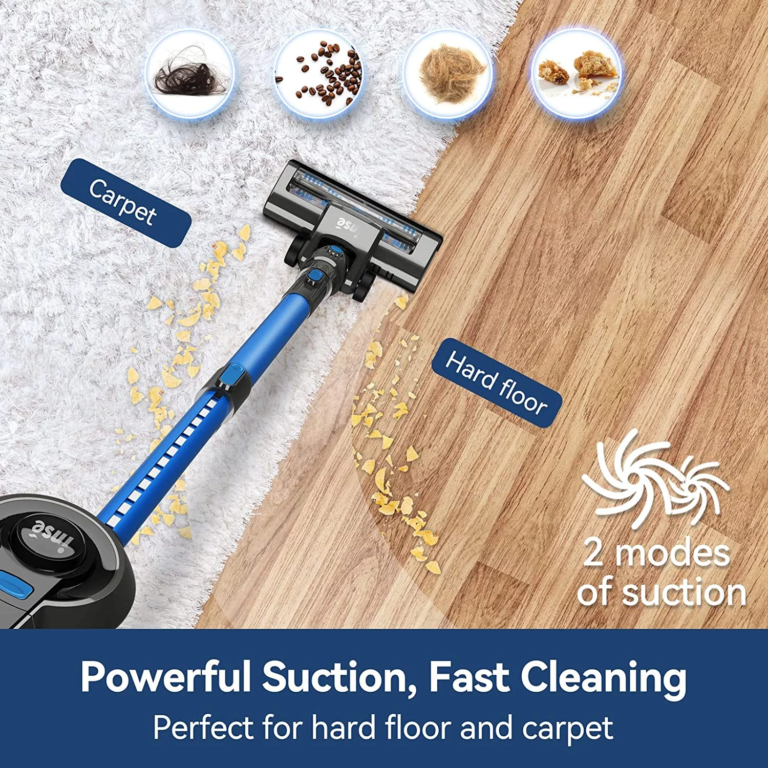 INSE N6 Vacuum Cleaner 160W Rechargeable Cordless Stick Vacuum, up to 45 minutes for Home Hard Floor Carpet Pet Hair, Red