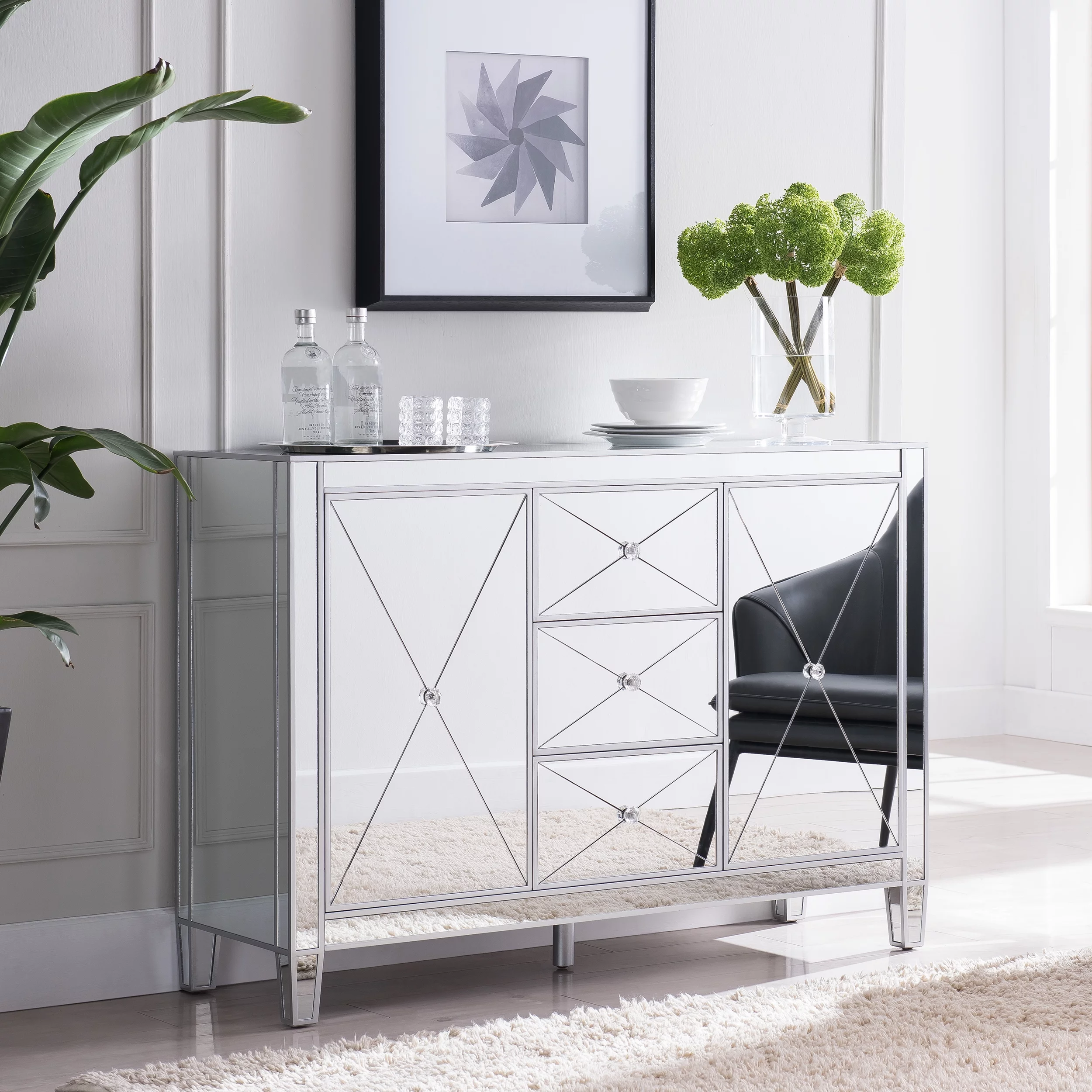 SEI Furniture Mirage 3-Drawer Mirrored Cabinet 50.25 x 35.25