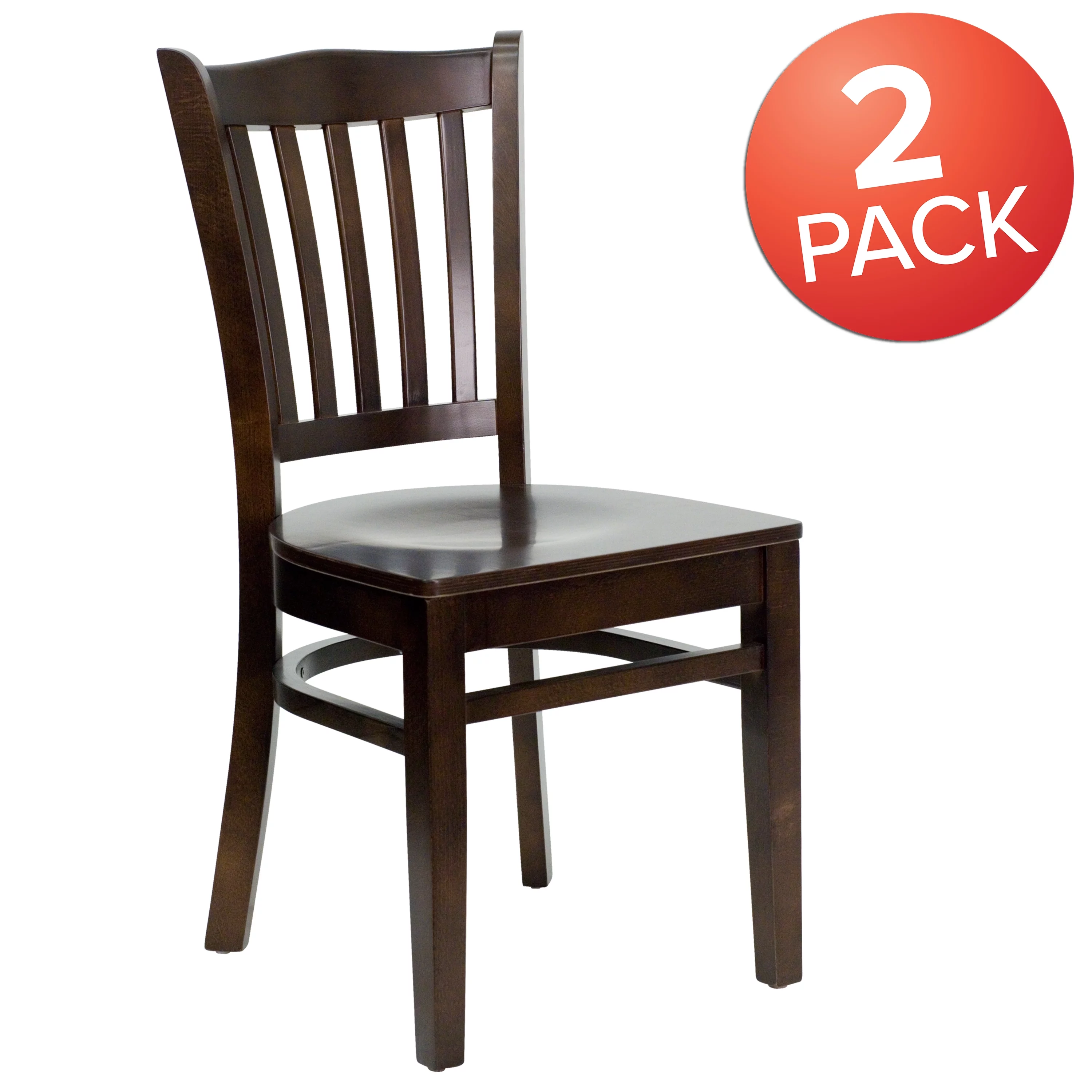 Flash Furniture 2 Pack HERCULES Series Vertical Slat Back Walnut Wood Restaurant Chair
