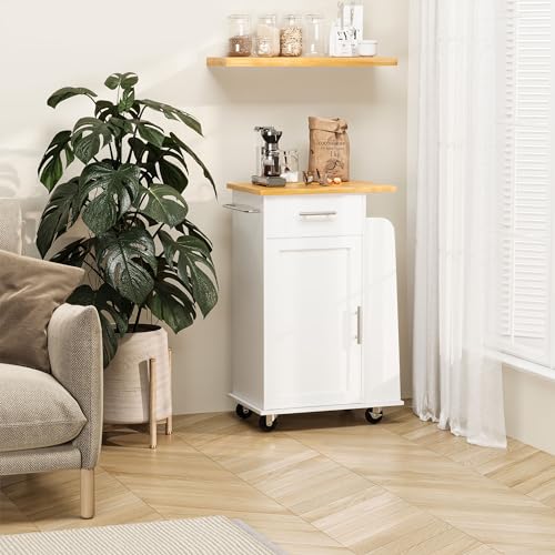 Shintenchi Rolling Kitchen Island Cart with Folding Drop Leaf Breakfast Bar, Portable Trolley Island with Large Storage Cabinet, Shelf and Drawer