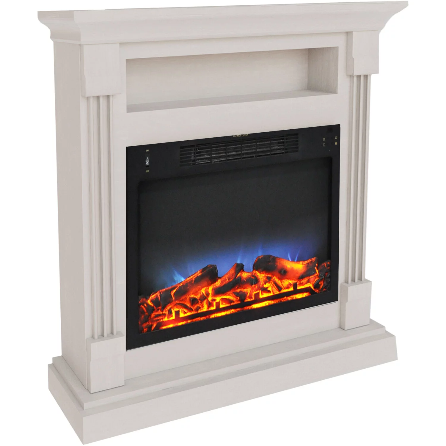 Cambridge Sienna 34" Freestanding White Mantel Electric Fireplace Heater with Realistic Multi-Color LED Flames & Log Insert | Heater For Rooms up to