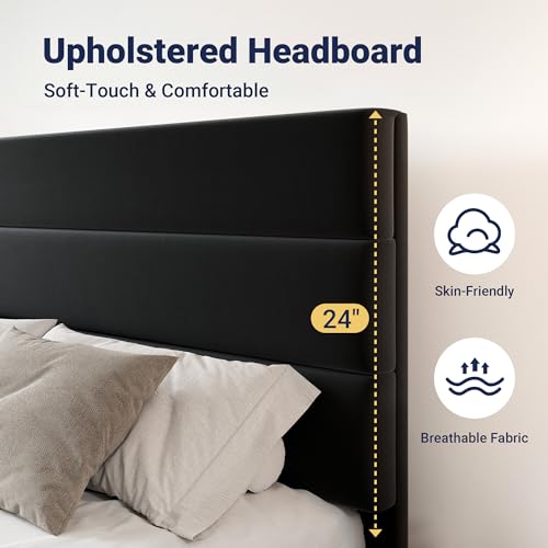 Allewie Modern Full Size Platform Bed Frame with 4 Storage Drawers and Velvet Upholstered Headboard, Wooden Slats Support