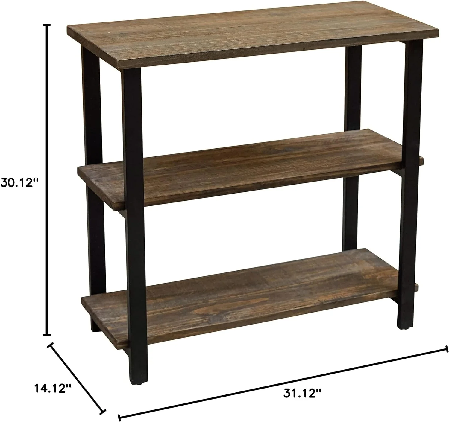 Pomona 31" Tall 2-Tier Solid Wood And Metal Under-Window Bookcase, Rustic Reclaimed Wood Design, Industrial, Stylish, Durable Lacquer Finish