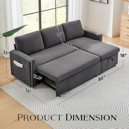 55" 3-in-1 Convertible Sleeper Sofa Bed with Adjustable Backrest - Soft Chenille Futon Couch for Living Room, Office & Apartment, Beige