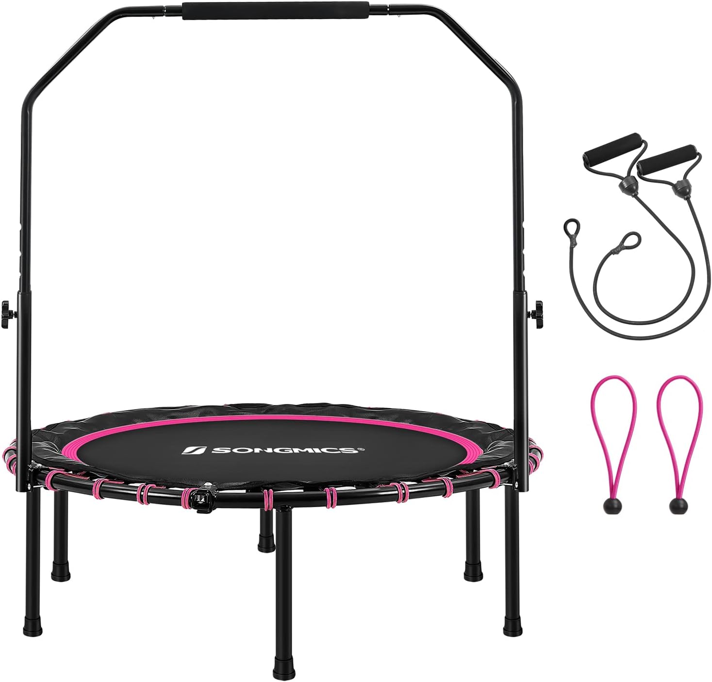 SONGMICS 40 Inch Mini Fitness Trampoline Indoor with Bungee Cords Exercise Rebounder with Adjustable Bar Foldable Easy Install for Adult at-Home
