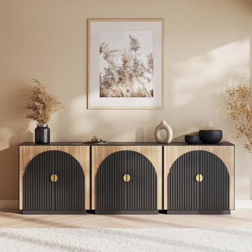 BELLEZE 65 Inch Fluted Buffet Cabinet with Storage, Symmetrical Arc Accent Sideboard Large Console Table for Dining Room, Kitchen