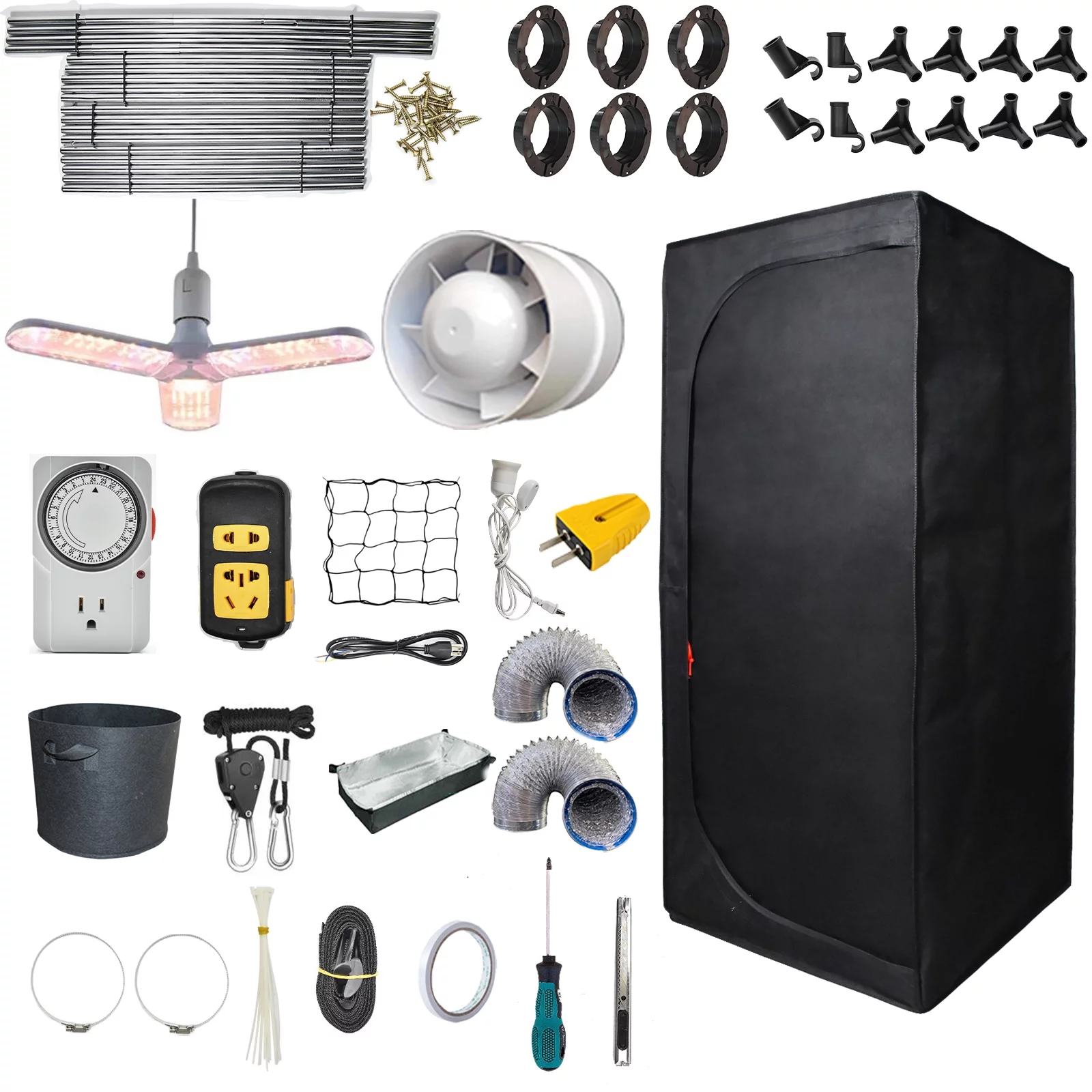 iMeshbean 24"x24"x55" Grow Tent Kit w/ LED Full Spectrum Grow Light & Ventilation Inline Fan