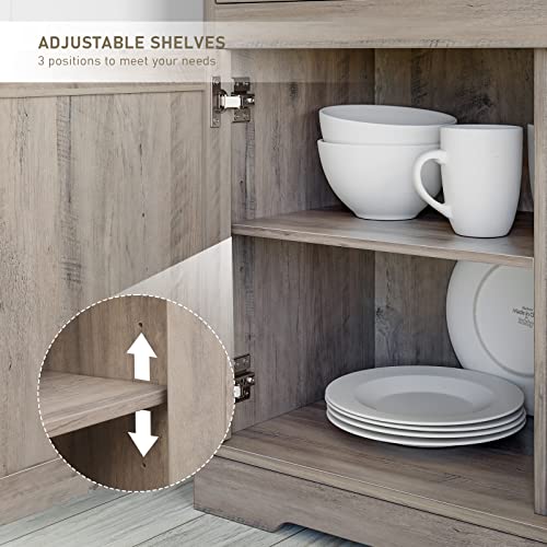 Keyluv White Buffet Cabinet Storage Sideboard Farmhouse Server Bar Wine Cabinet with 3 Drawers & 3 Doors Adjustable Shelves Console Table for Dining