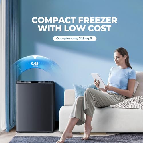 3.0 Cu.ft Upright Freezer, Small Mini Freezer with Adjustable Thermostat, Removable Shelves, Reversible Single Door, for Bedroom/Home/Dorms/Apartment