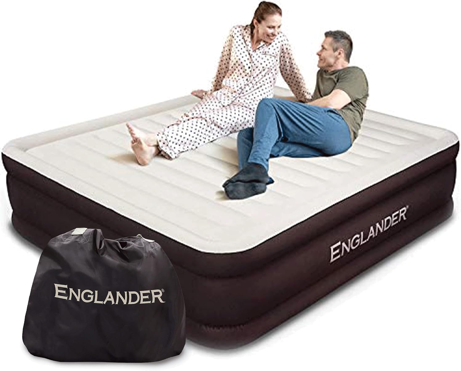 Englander Queen Size Air Mattress w/ Built in Pump - Luxury Double High Inflatable Bed for Home, Travel & Camping