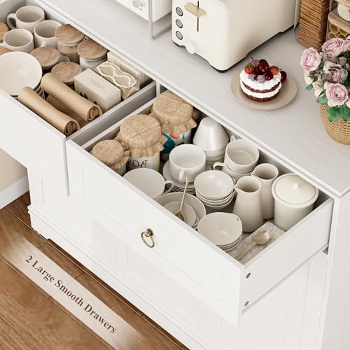 HOSTACK Large Kitchen Pantry Cabinet with Charging Station, 71" Kitchen Hutch Cabinet with Storage Drawers and Countertop