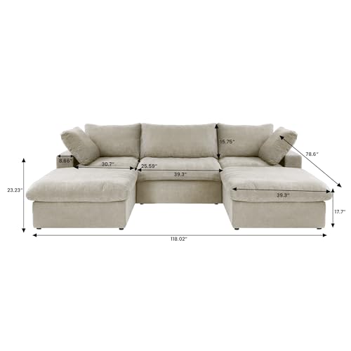 160.6" Cloud Couch Modular Sectional Sofa for Livingroom,Oversized Convertible Sofa with Storage Ottomans,6 Seat Wide Couches