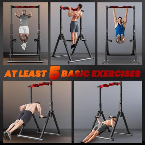 Power Tower Pull Up Dip Station Foldable, Pull Up Bar Station Adjustable, Multi-Function Home Gym, Strength Training Fitness Equipment
