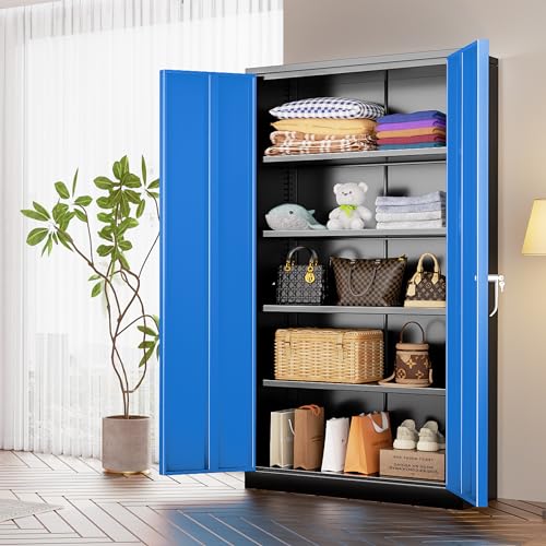 INTERGREAT Metal Storage Cabinets 72” Black Garage Steel Storage Cabinet with Doors and Shelves, Metal Tool Cabinet