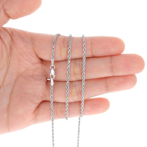 Nuragold 10k White Gold 2mm Rope Chain Diamond Cut Pendant Necklace, Mens Womens Jewelry 16" 18" 20" 22" 24" 26" 28" 30"