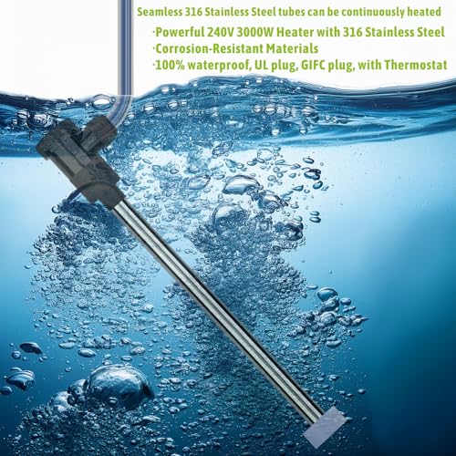 240V 3000W Submersible, Immersion Hot Tub & Swimming Pool Electric Immersion Water Heater, with Thermostat and GFCI for Baptistry, baptismal Pools