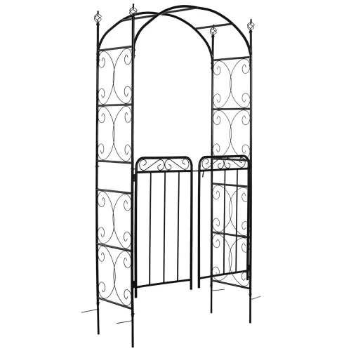 Buumin Outsunny 84" Garden Arch Arbor with Gate, Metal Arch Trellis, Garden Archway for Climbing Vines, Wedding Ceremony Decoration